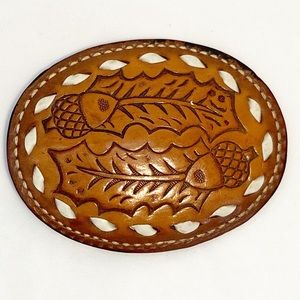 Leather Tooled Acorn Belt Buckle